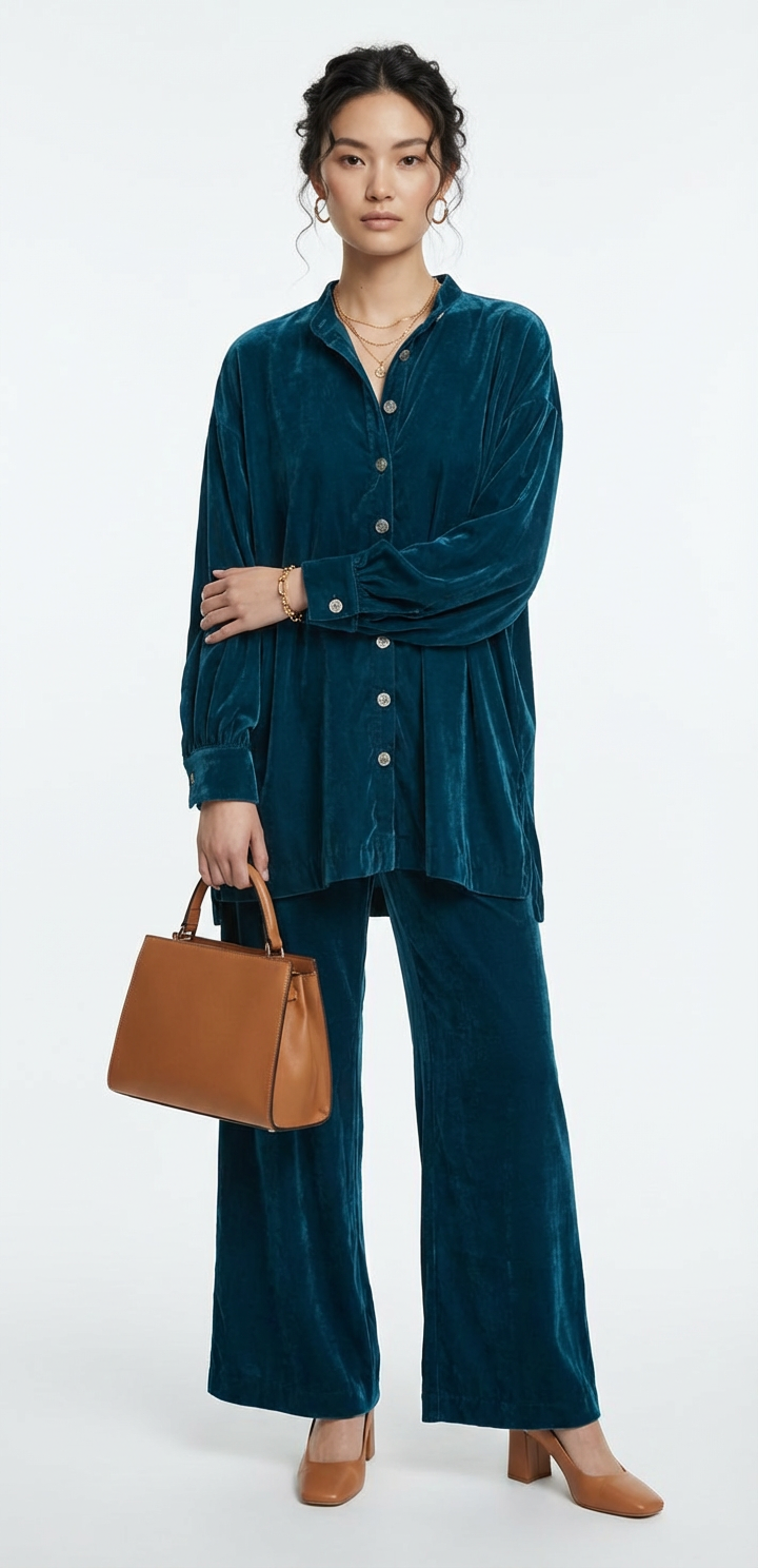 Noir Button Down – Velvet Coord Set