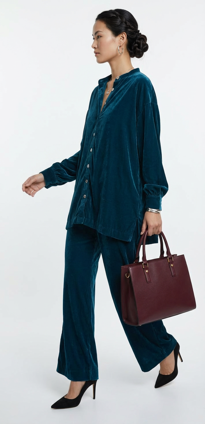 Noir Button Down – Velvet Coord Set