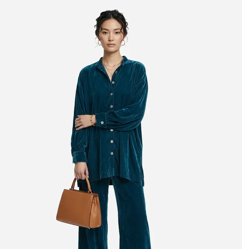 Noir Button Down – Velvet Coord Set